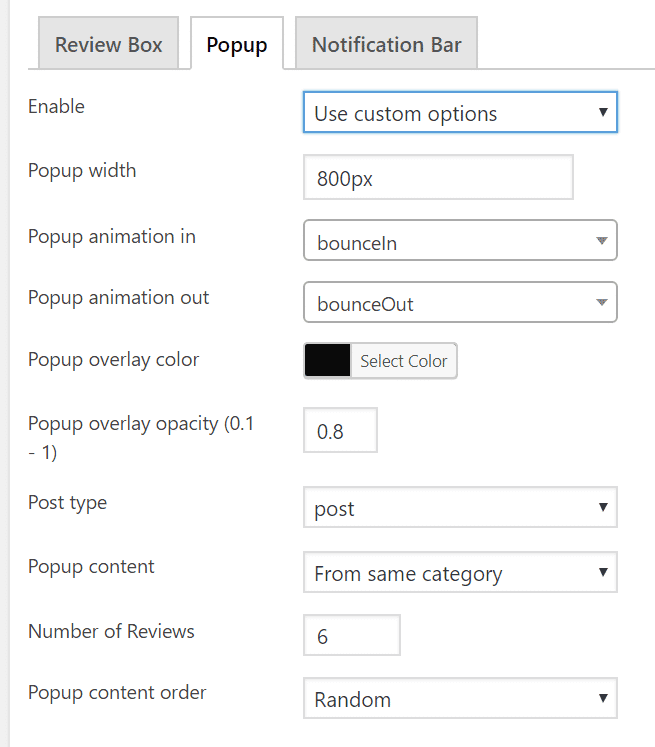 WP Review Pro - Best #1 Star Rating Plugin of 2022 5 wp review pro pop up settings
