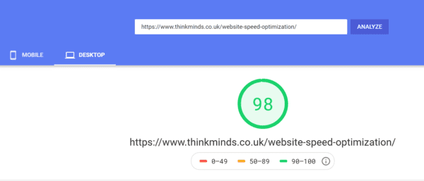 PageSpeed Insights Score with GP Premium - desktop version