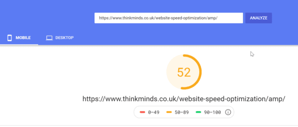 Googe PageSpeed Score- Thesis Framework- AMP