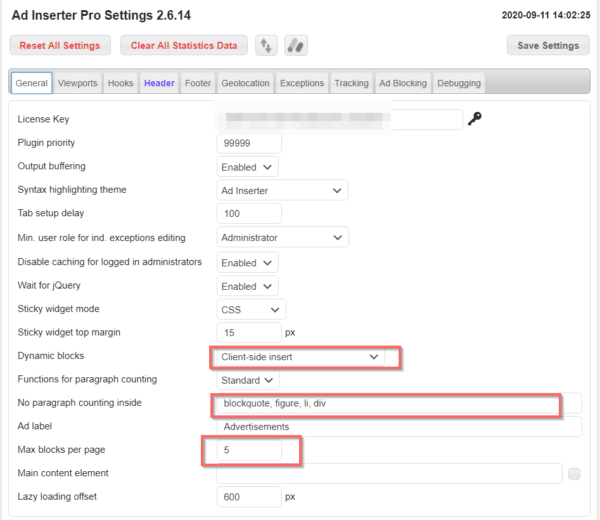 How to use Ad Inserter Pro for TCF v2.0 in Wordpress 2 ad inserter pro general settings tcf 2.0 implementation
