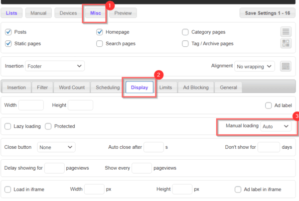 How to use Ad Inserter Pro for TCF v2.0 in Wordpress 5 ad inserter pro misc display settings tcf 2