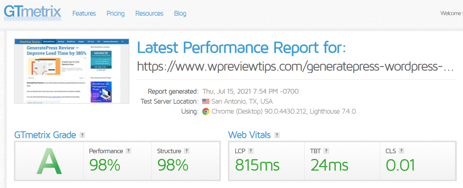 7 Proven WP Rocket Case Studies for Lightning-Fast Websites 1 gtmetric performance report with wp rocket