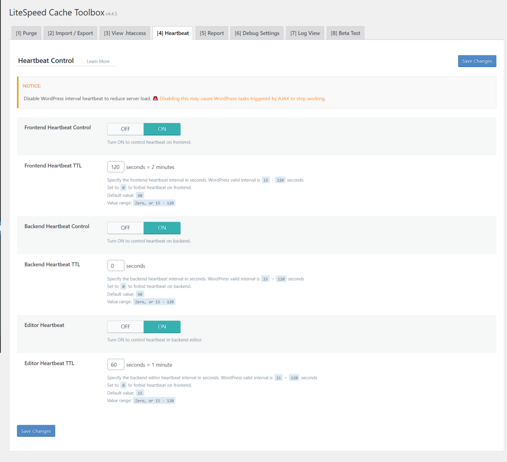 LiteSpeed Cache Best Settings to Score Perfect 100 9 best litespeed cache toolbox heartbeat settings