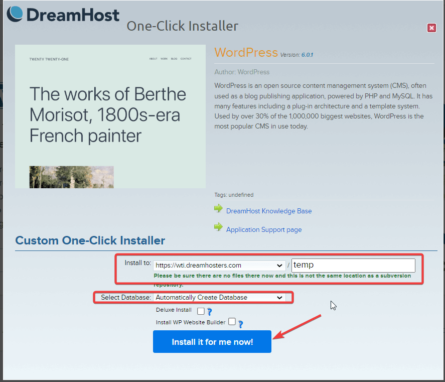 DreamHost Review - How to Install WordPress with 1-Click Install 4 automatic wordpress install dreamhost