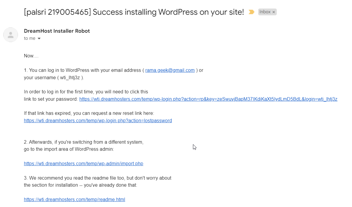 DreamHost Review - How to Install WordPress with 1-Click Install 6 wordpress login details dreamhost