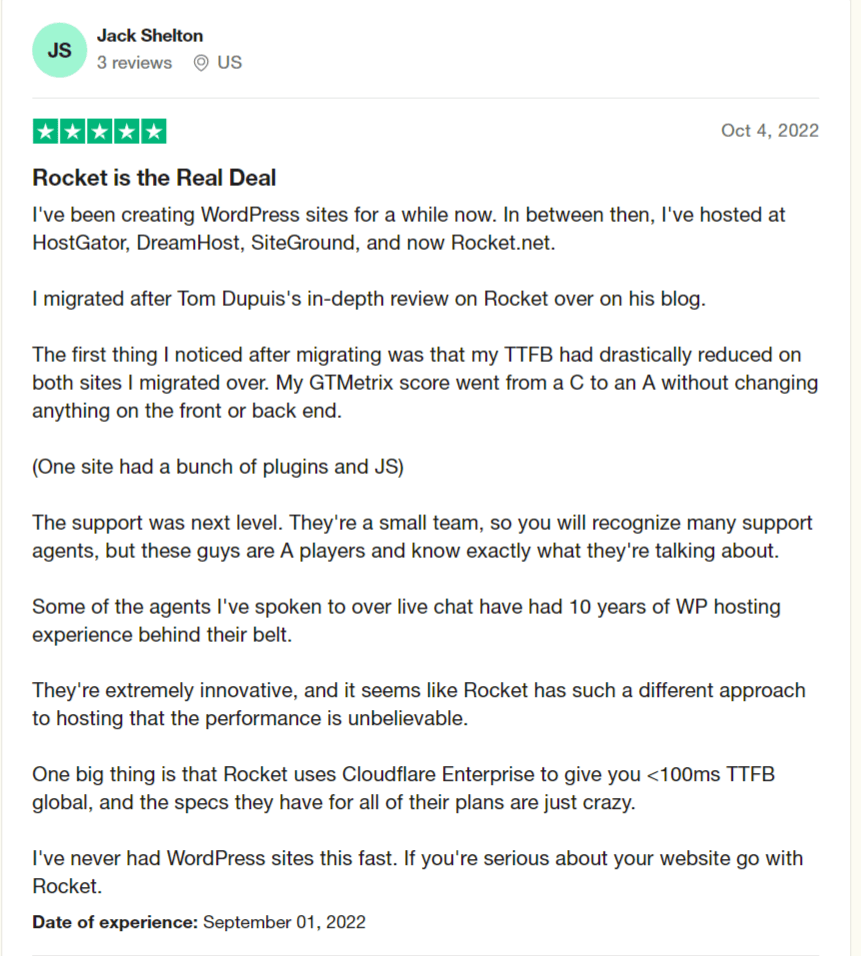 Rocket.net Review - Experience it yourself with $1 18 rocket.net review trustpilot 2022