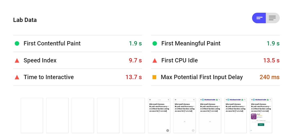 mobile page speed details with sg optimizer