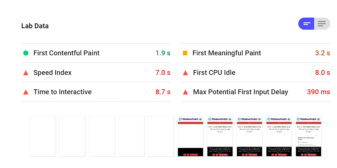 mobile page speed details without wp rocket