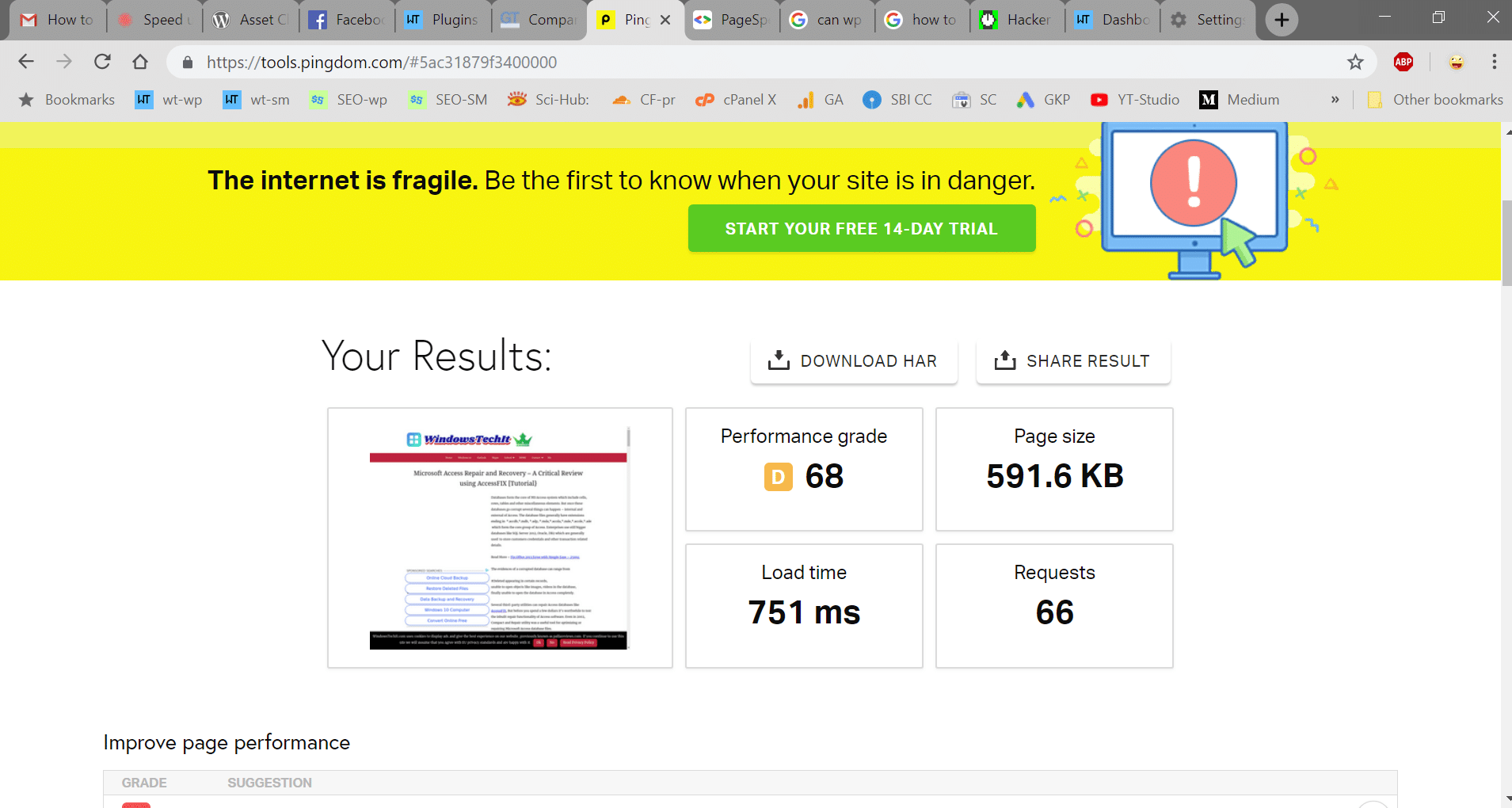 page load time without wp rocket