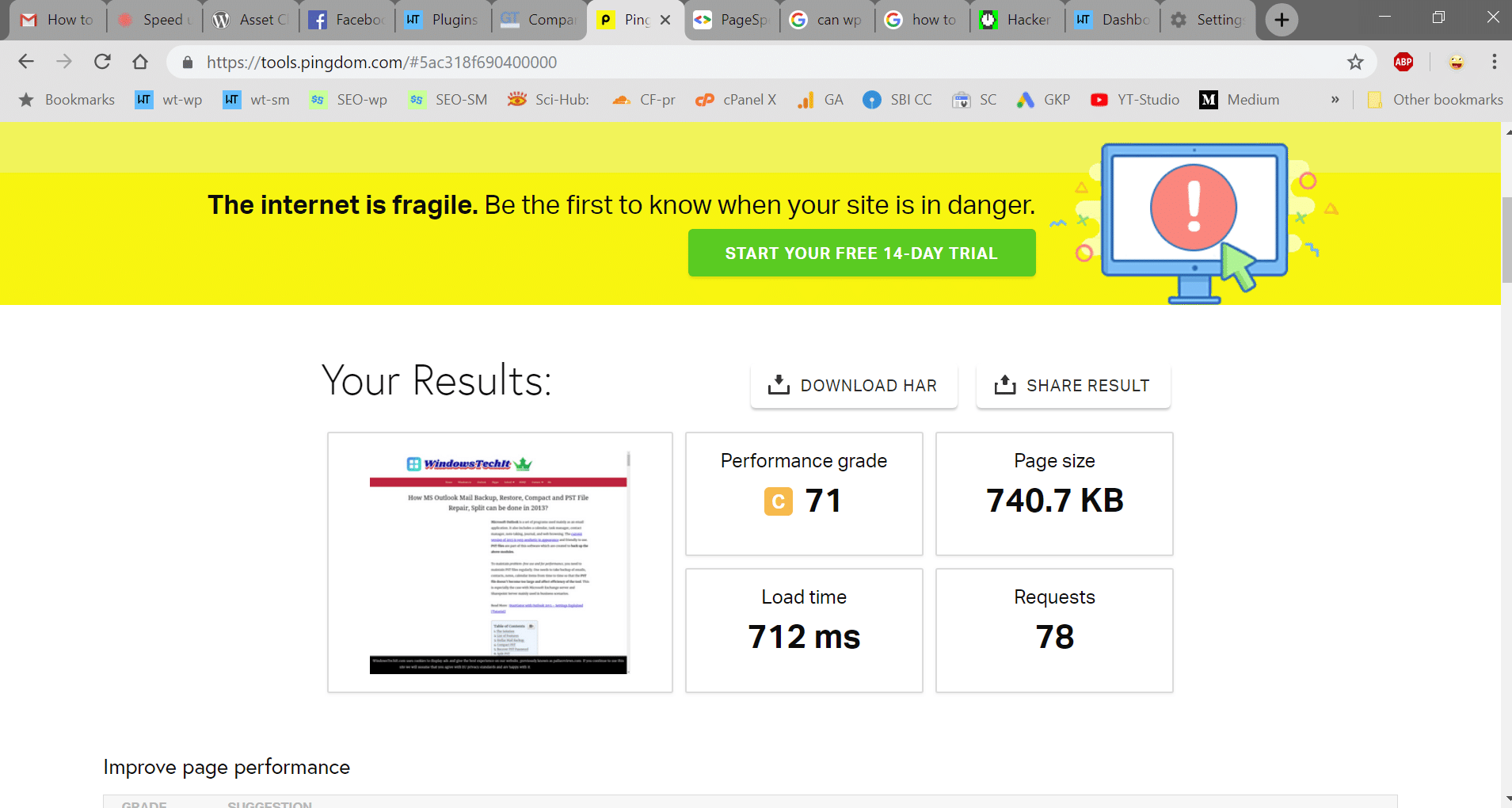 page score using sg optimizer without wp rocket