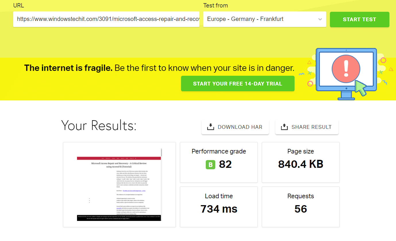 WP Rocket Performance: 5 Steps to Skyrocket Site Speed 1 wp rocket review performance test using pingdom