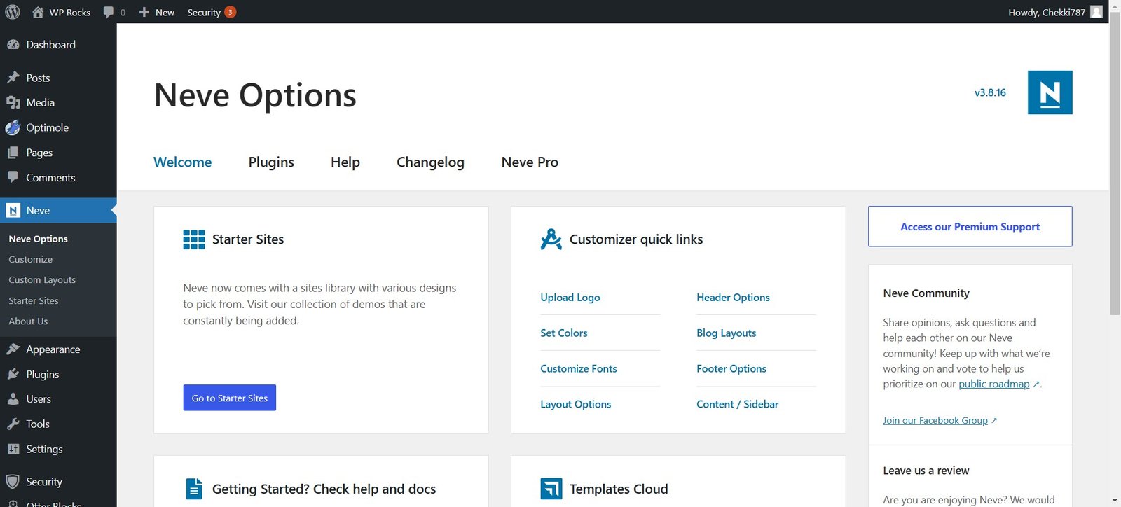 Customize Neve theme options.