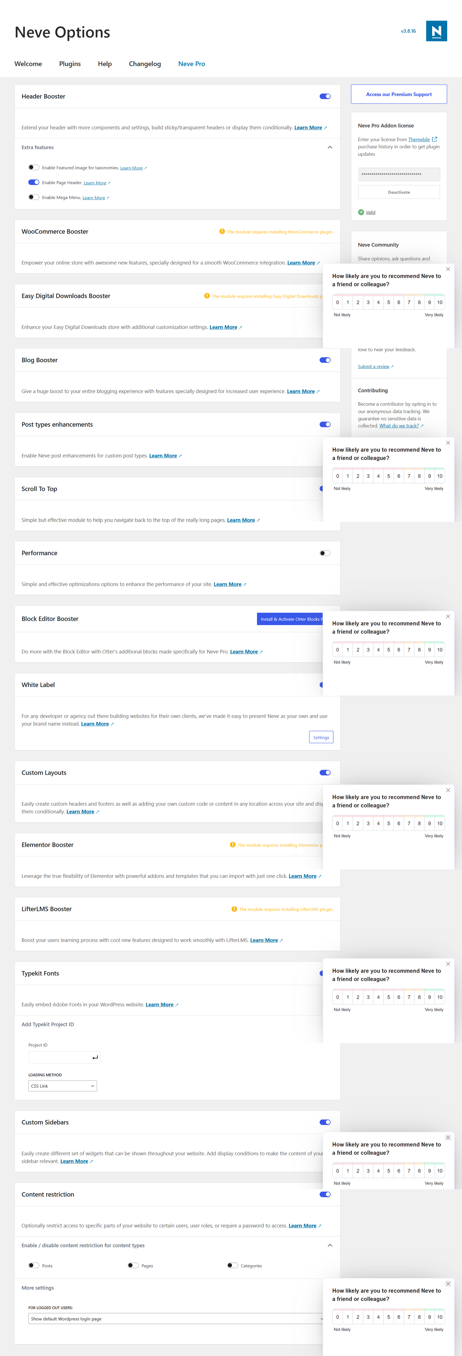 customize neve theme pro options