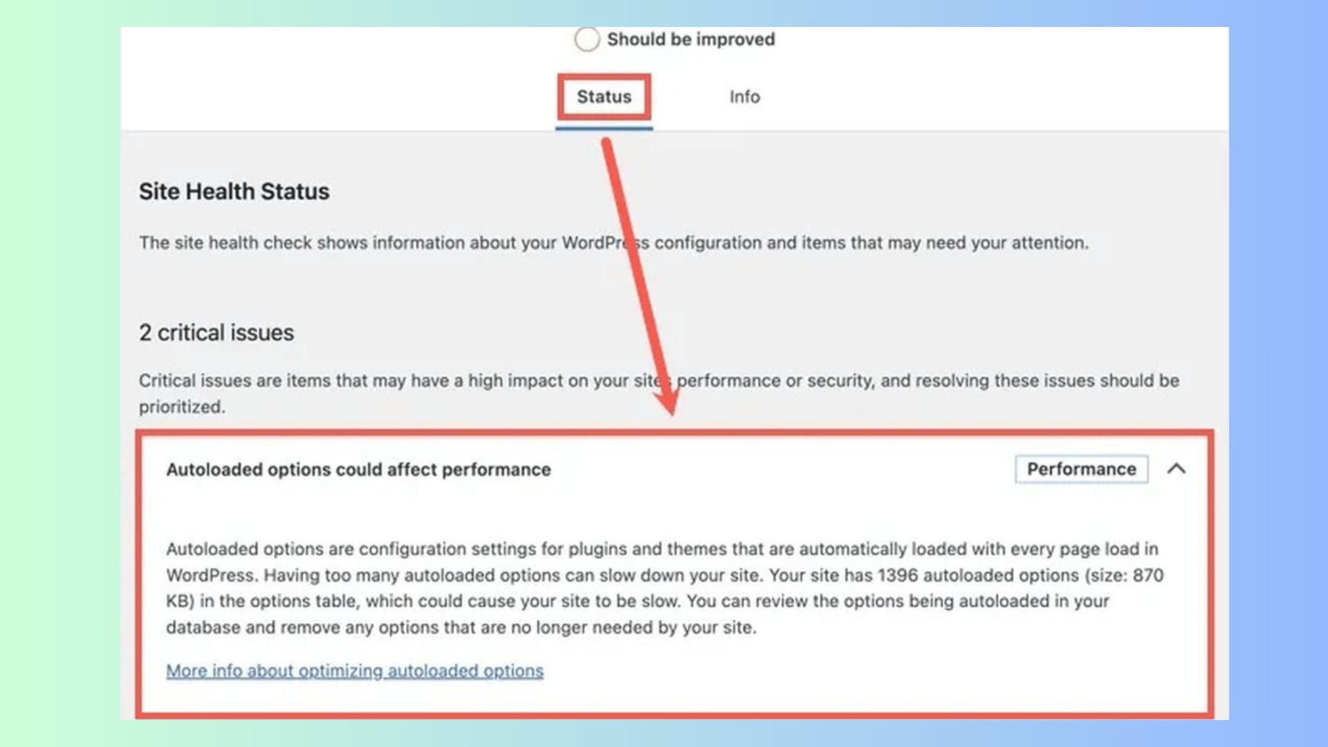 Resolve WordPress Autoloaded Options Error in 5 Simple Steps 1 site health performance issue caused by autoload options wordpress